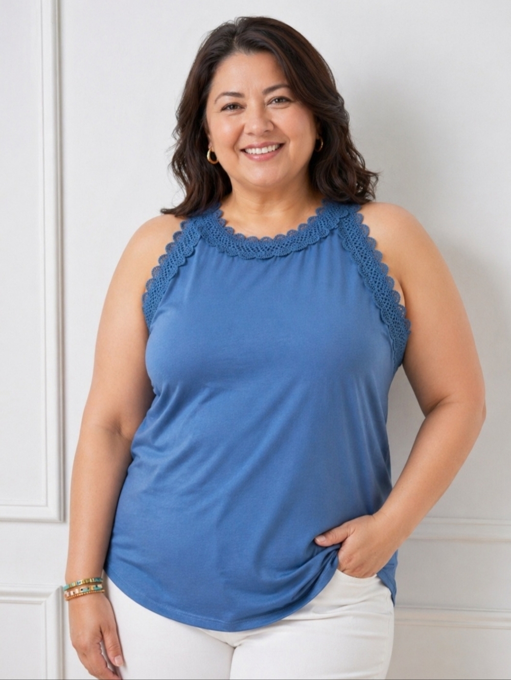 Talbots Blue Crochet-Trim Sleeveless Tank